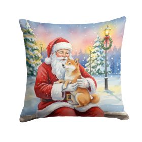 Shiba Inu with Santa Claus Throw Pillow Decorative Indoor Outdoor Accent Cushion for Couch, Bed or Patio, 18Hx18W