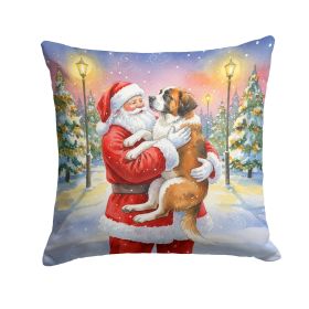 Saint Bernard with Santa Claus Throw Pillow Decorative Indoor Outdoor Accent Cushion for Couch, Bed or Patio, 18Hx18W