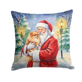 Pomeranian with Santa Claus Throw Pillow Decorative Indoor Outdoor Accent Cushion for Couch, Bed or Patio, 18Hx18W