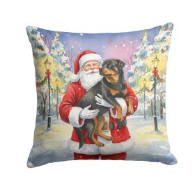 Rottweiler with Santa Claus Throw Pillow Decorative Indoor Outdoor Accent Cushion for Couch, Bed or Patio, 18Hx18W