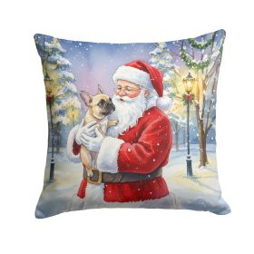 French Bulldog with Santa Claus Throw Pillow Decorative Indoor Outdoor Accent Cushion for Couch, Bed or Patio, 18Hx18W