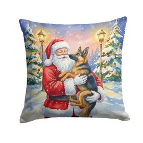 German Shepherd with Santa Claus Throw Pillow Decorative Indoor Outdoor Accent Cushion for Couch, Bed or Patio, 18Hx18W