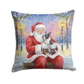 Boston Terrier with Santa Claus Throw Pillow Decorative Indoor Outdoor Accent Cushion for Couch, Bed or Patio, 18Hx18W