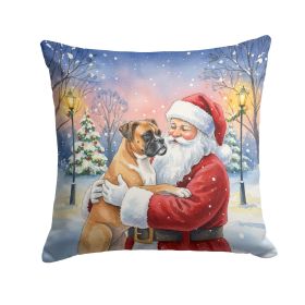 Boxer with Santa Claus Throw Pillow Decorative Indoor Outdoor Accent Cushion for Couch, Bed or Patio, 18Hx18W