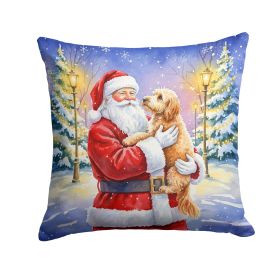 Goldendoodle with Santa Claus Throw Pillow Decorative Indoor Outdoor Accent Cushion for Couch, Bed or Patio, 18Hx18W