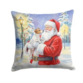 Jack Russell Terrier with Santa Claus Throw Pillow Decorative Indoor Outdoor Accent Cushion for Couch, Bed or Patio, 18Hx18W