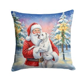 White Boxer with Santa Claus Throw Pillow Decorative Indoor Outdoor Accent Cushion for Couch, Bed or Patio, 18Hx18W