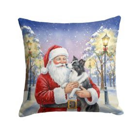 Border Collie with Santa Claus Throw Pillow Decorative Indoor Outdoor Accent Cushion for Couch, Bed or Patio, 18Hx18W