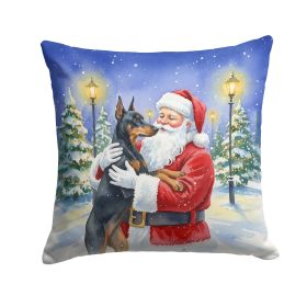 Doberman Pinscher with Santa Claus Throw Pillow Decorative Indoor Outdoor Accent Cushion for Couch, Bed or Patio, 18Hx18W