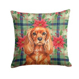 Ruby English Toy Spaniel Christmas PoinsettIas Throw Pillow Decorative Indoor Outdoor Accent Cushion for Couch, Bed or Patio, 18Hx18W