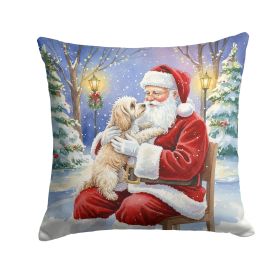 Maltipoo with Santa Claus Throw Pillow Decorative Indoor Outdoor Accent Cushion for Couch, Bed or Patio, 18Hx18W