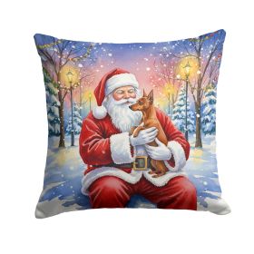 Red Miniature Pinscher with Santa Claus Throw Pillow Decorative Indoor Outdoor Accent Cushion for Couch, Bed or Patio, 18Hx18W