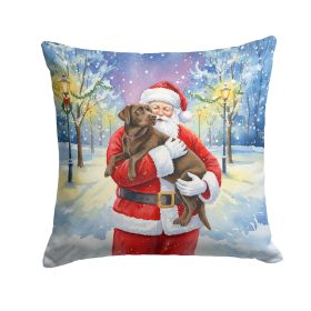 Chocolate Labrador Retriever with Santa Claus Throw Pillow Decorative Indoor Outdoor Accent Cushion for Couch, Bed or Patio, 14Hx14W