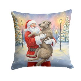Irish Wolfhound with Santa Claus Throw Pillow Decorative Indoor Outdoor Accent Cushion for Couch, Bed or Patio, 18Hx18W