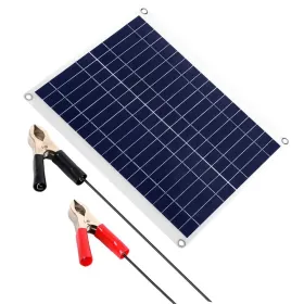 Outdoor Solar Panel 12V 25W Car Battery Charger IP68 Waterproof W/ 3.0A Dual USB Charging Clip Line (Color: Black)