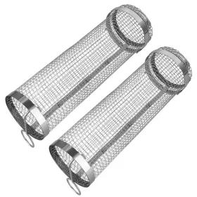 2Pcs 3.42x11.61Inch Portable BBQ Rolling Basket Round Stainless Steel Grill Mesh Barbecue Net Tube With Removable Cover Outdoor Camping (Option: GrillBasket)