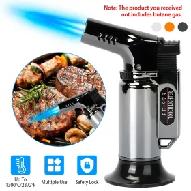 Culinary Butane Torch Lighter Refillable Blow Torch Flame Adjustable Flame Kitchen Cooking BBQ Torch W/ Fire Lock (Gas Not Included) (Color: Black)