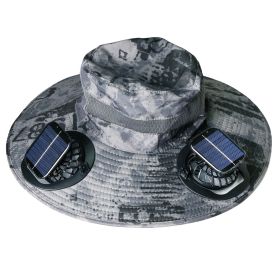 1Pc Outdoor Wide Brim Sun Hat With 2 Rechargeable Fans Solar Powered 3 Wind Speeds UPF50 Breathable Waterproof Nylon Mesh Outdoor Hat For Hiking (Option: Dark Grey Ink)