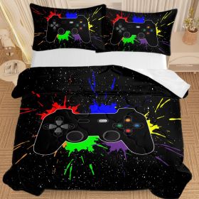 Black Video Game Comforter For Girls Boys Red Blue Green Purple Yellow Ink Game Controller Bedding Boy Bedroom Living Bed Decor With 1 Comforter (Option: King-Black)