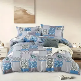 3pieces Comforter Set Queen Comforterx1 Pillowcasex2 Extremely Diverse Styles (Option: Patchwork Rustic blue)