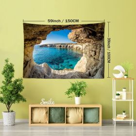 1pc Mountain Cave Seaside Landscape Tapestry Natural Scenery Bohemian Decoration; Free Installation Package Home Decor Living Room Bedroom Decora (Color: Cave Seaside Scenery, size: (59x39inch))