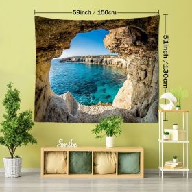 1pc Mountain Cave Seaside Landscape Tapestry Natural Scenery Bohemian Decoration; Free Installation Package Home Decor Living Room Bedroom Decora (Color: Cave Seaside Scenery, size: (59x51inch))